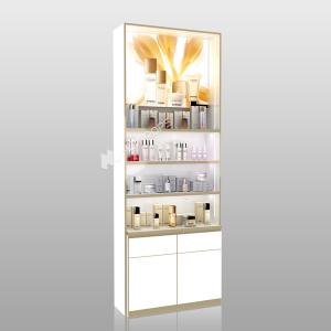 Wholesale Makeup Shop Rack White Wooden Skincare Cabinet With Light Box Cosmetic Display Shelf For Customized Shop Display Furniture And Compact Store Design from china suppliers