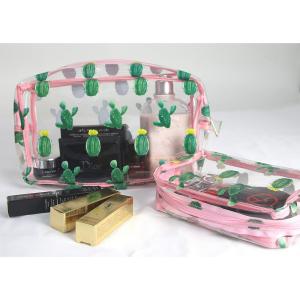 Wholesale 2pcs Zippered Cactus Print PVC Ladies Toiletry Bag from china suppliers