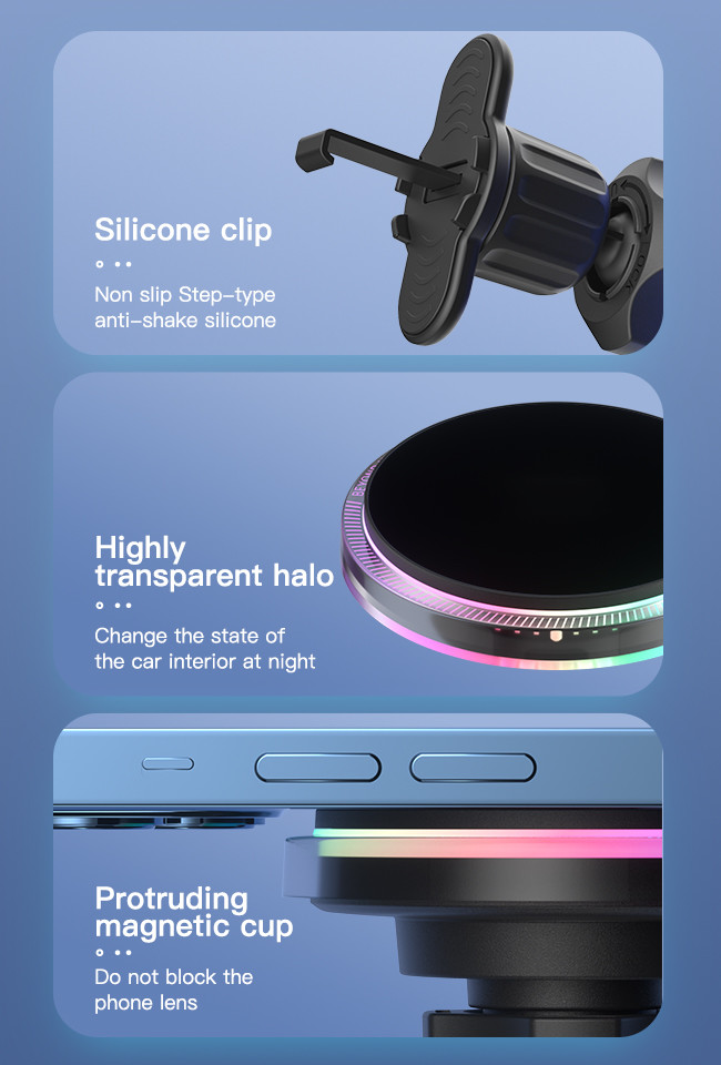 Original Design Magnetic Car Mount With Crystal Ambient Light For Fast Charging And Horizontal/Vertical