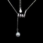 Fashionable Silver Long Necklace With Shell Pearl For Winter / 925 Sterling