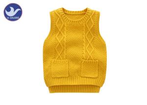 Wholesale Sleeveless Cable Knitting Girls Pullover Sweaters Two Pockets Unisex Vest Side Slit from china suppliers