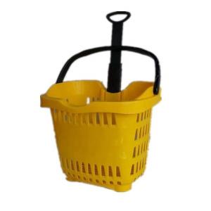 Wholesale Custom Logo Supermarket Red Plastic Shopping Basket With Two Wheels T Handle from china suppliers