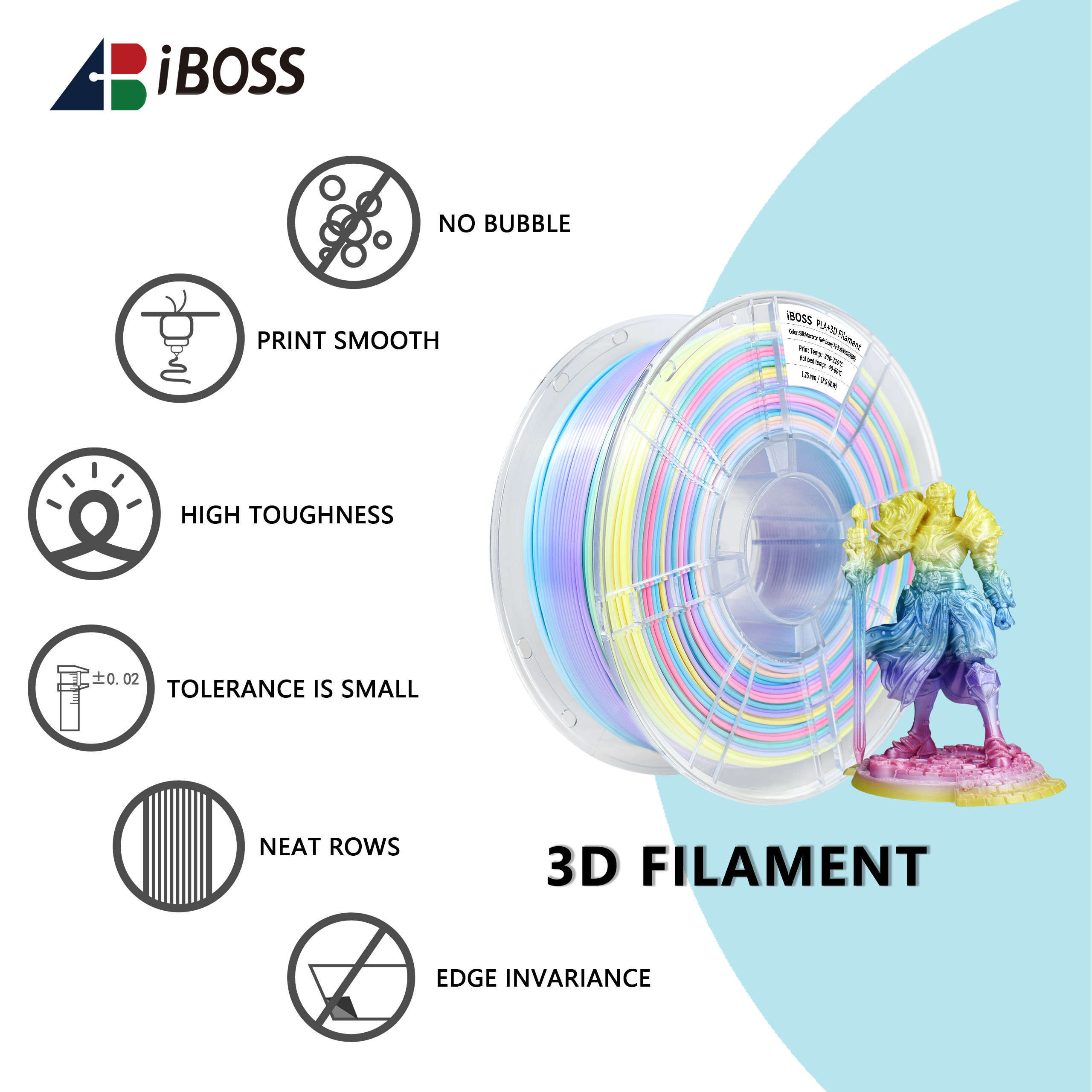High Quality Short Distance Gradient Filament 3D Printer Macaroon Rainbow PLA+ Filament