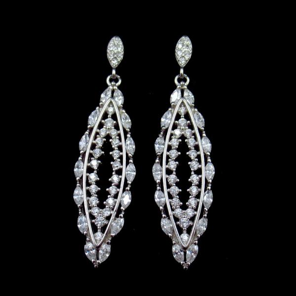 Wedding Design Silver Chandelier Earrings / Cubic Zirconia Drop Earrings For