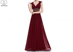 Wholesale No Tail Chiffon V Neck Bridesmaid Dress Waist Beading Sleeveless Back Hollow Out from china suppliers