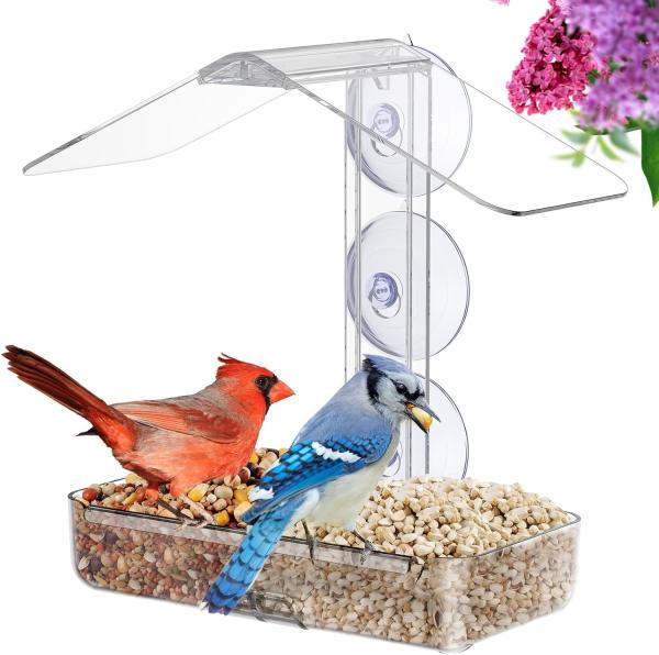 Clear Acrylic Window Bird Feeder Large Viewing Bird House With Strong Suction