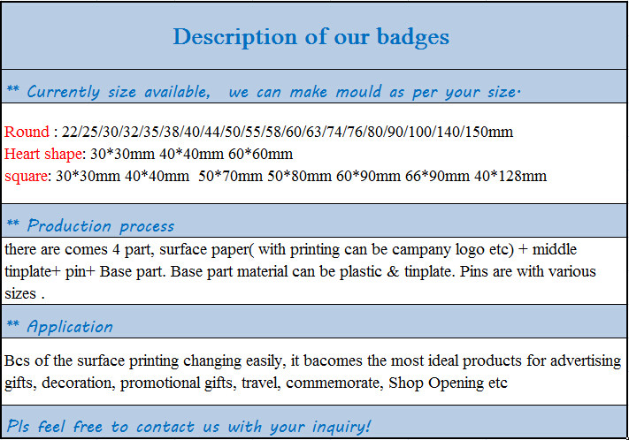 Promotion 4cm Square Tinplate Badges with plastic base