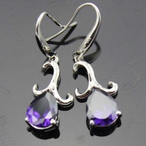 Wholesale Sterling Silver 7mmx9mm Pear Shape Amethyst Cubic Zircon Dangle Earrings (PSJ03495) from china suppliers