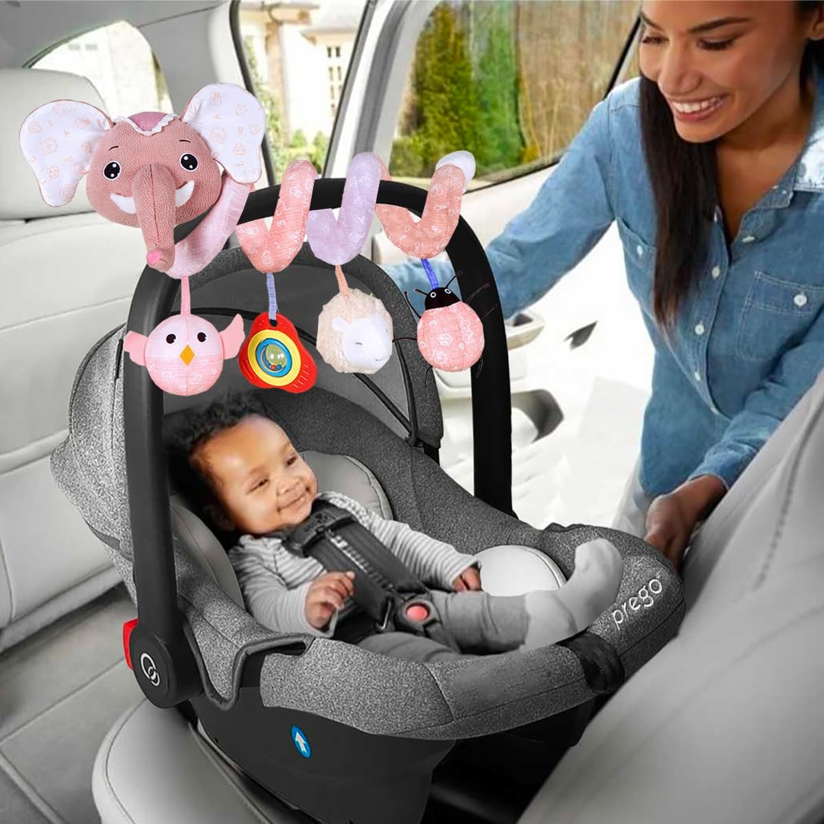 Unisex Baby Activity Spiral Hanging Toys for Stroller Car Seat Crib Bar Bassinet Mobile Musical Elephant Toys