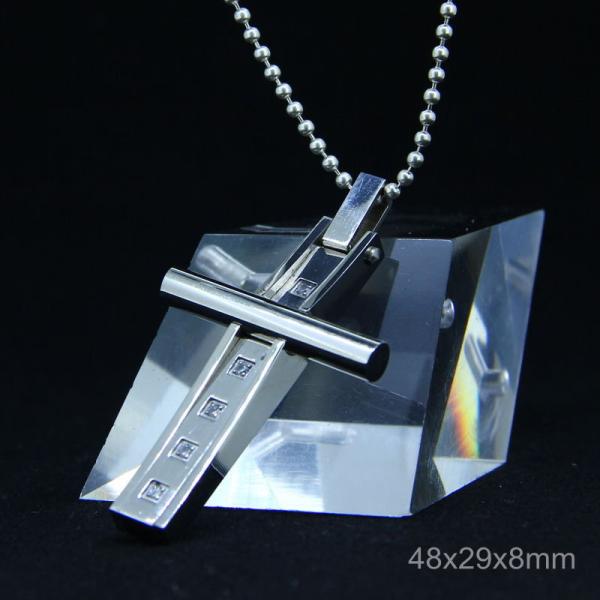 Trendy Stainless Steel CZ Crystal Stones Inlay Cross Plus Symbol Necklace