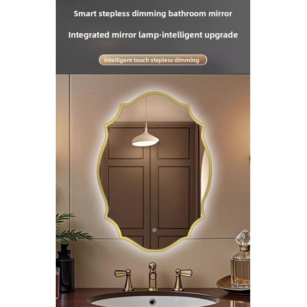 Modern French Vintage Carved Frame Smart Bathroom Mirror Energy-Saving LED Light Touch Switch Anti-Fog for Salon Oval Contour