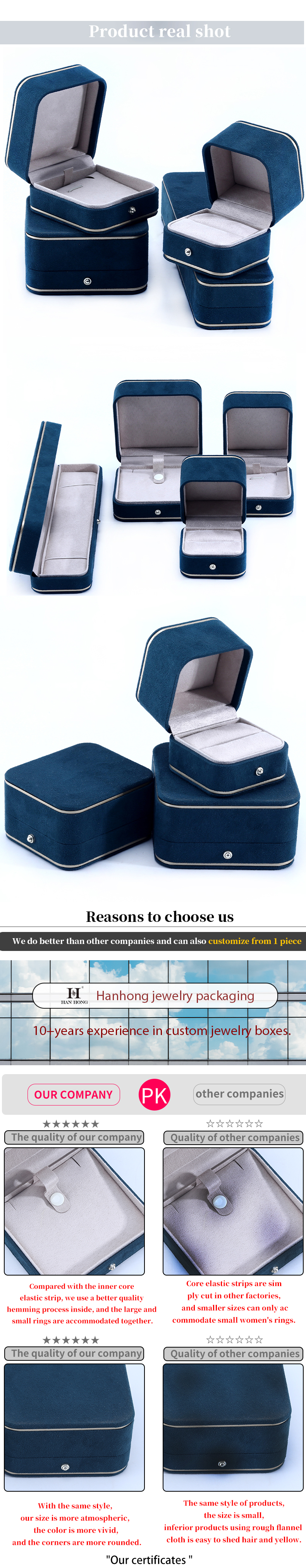 Velvet Material Jewelry Boxes for Hanhong 2023 Custom Logo Blue Bracelet Bracelet Box