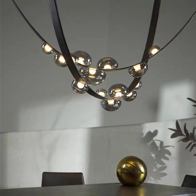Restaurant Leather Lighting Modern Clearly Glass Shade large Chandelier For Bar