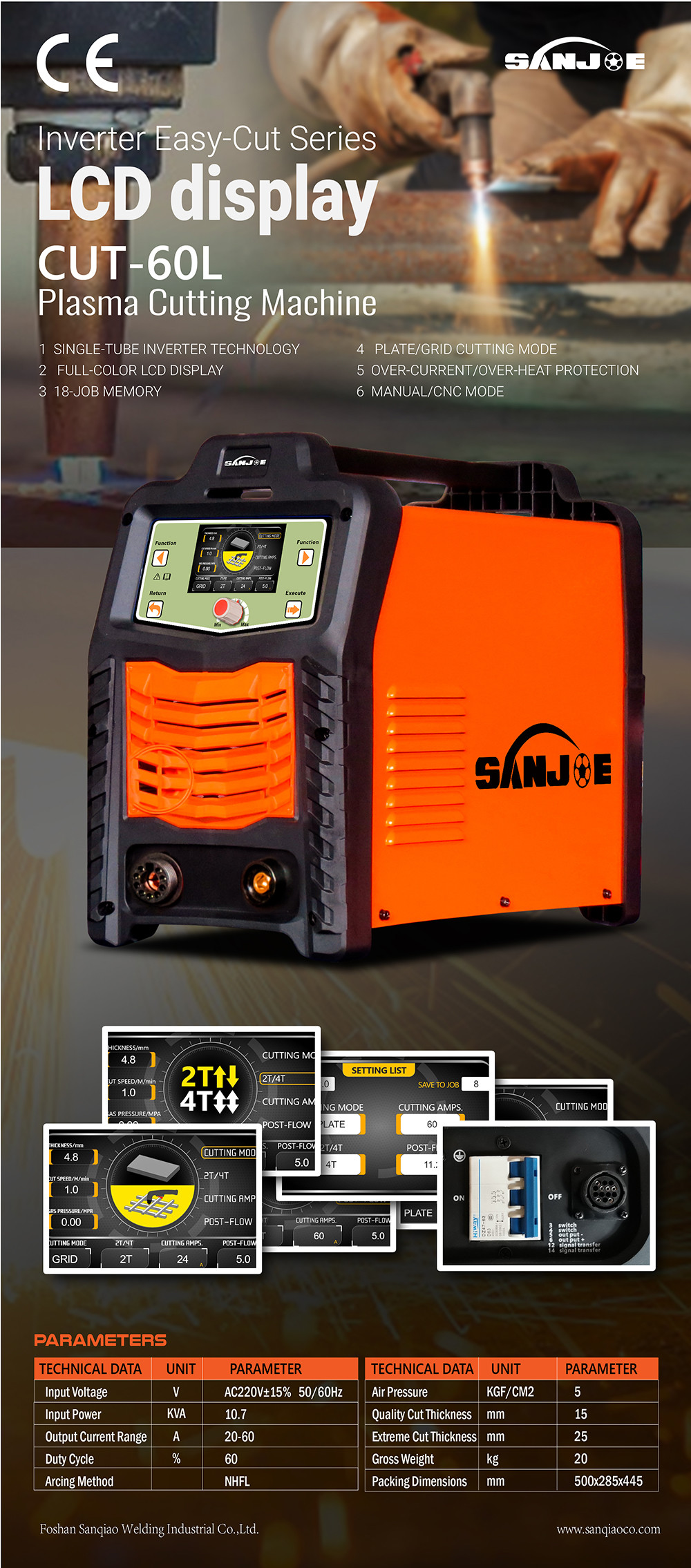 Cnc Automated Plasma Cutter Igbt 60A 1 Phase CUT60L 3.5 Inch LCD