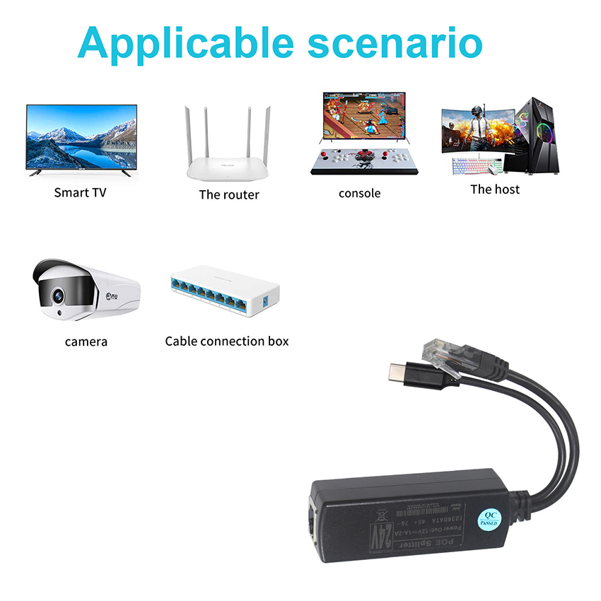 IEEE802.3af RJ45 TYPE-C Cable 12v 24v 48v POE Splitter Power Over Ethernet Adapter