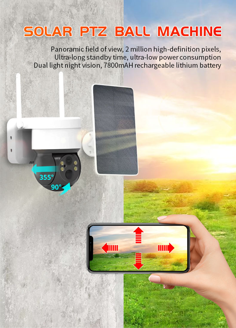 Solar CCTV Camera WiFi With Two-Way Voice 360 Rotation HD 1080P PTZ Camera For Home Security Surveillance