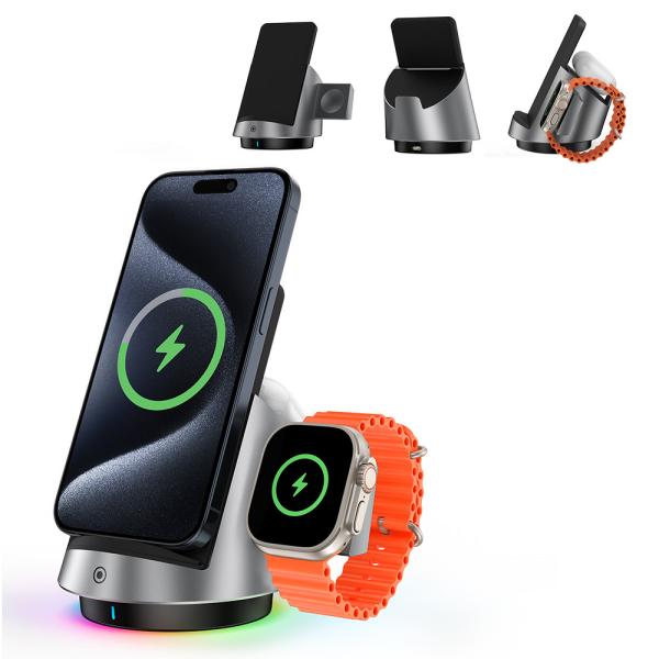 Quality 3in1 Dual Coil Wireless Charging Station Hidden Desktop Wireless Charger for sale