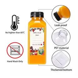Wholesale 2Oz 4Oz 8Oz 12Oz 16Oz 24Oz Square Empty Plastic Juice Bottle Custom Logo PET Beverage Bottle With Caps from china suppliers