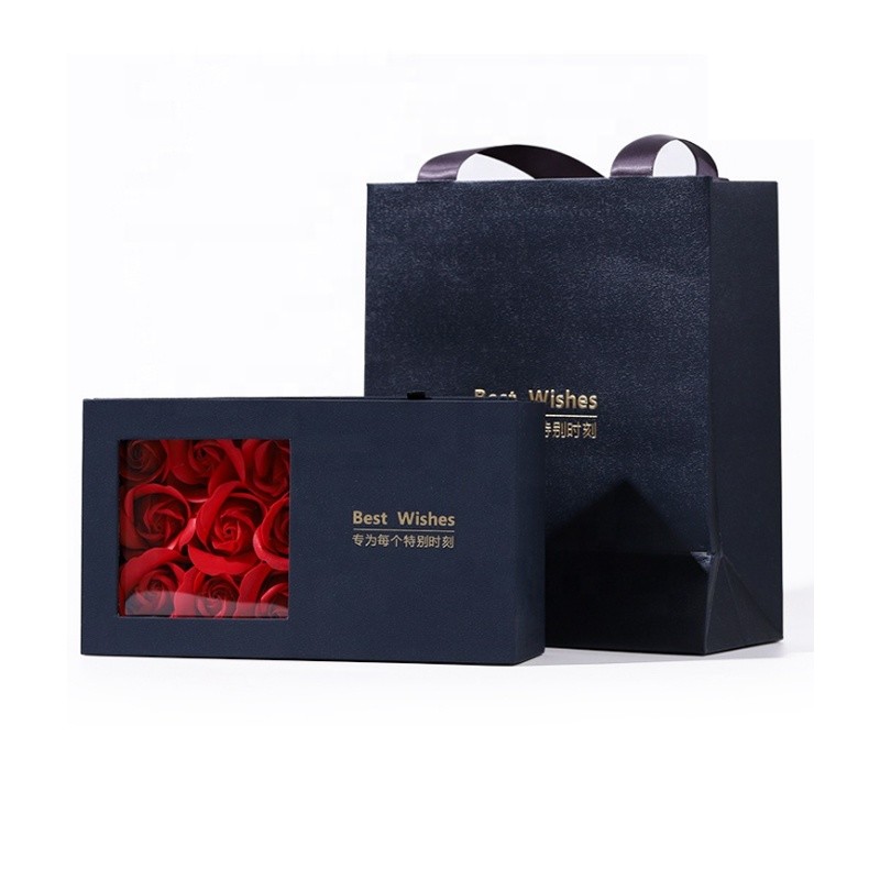 Degradable Rose Flower Christmas Paper Bags Black Cardboard Jewelry Boxes Packaging