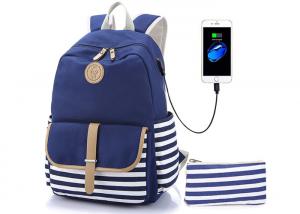 Wholesale Canvas Stripe Kids School Backpack Built In USB Charger Customized Logo from china suppliers