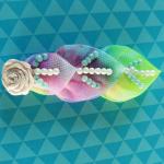 Customized Colorful Sheer Fabric Flowers With Beads Garment Craft For Lady's
