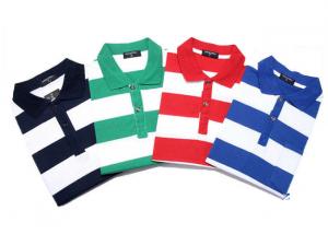 China Fashionable Style Casual Work Uniforms , Classic Mens Polo Shirts With Yarn Dyed Stripe on sale