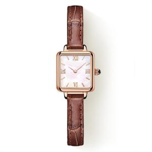 Wholesale Retro Color Small Brown Leather Watch Cowhide Strap Womens Square Face Watch from china suppliers