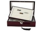 Wooden Cufflink Box Large Luxury Glossy Lacquer Finish Display Case Glass Lid