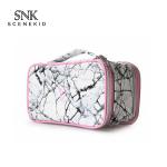 Portable Geometric PU Leather Toiletry Makeup Zipper Wash Bag Waterproof