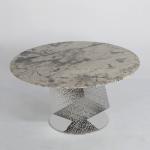 Customized Round Marble Table Dining Shiny Silver Wave Panel