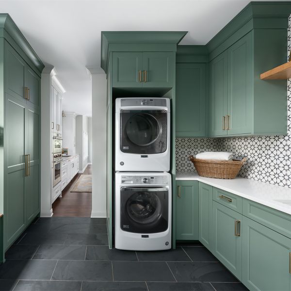 American Shaker U Shape Oasis Lacquer Blue Room Aundry Storage Cabinet With Two Washing Machine