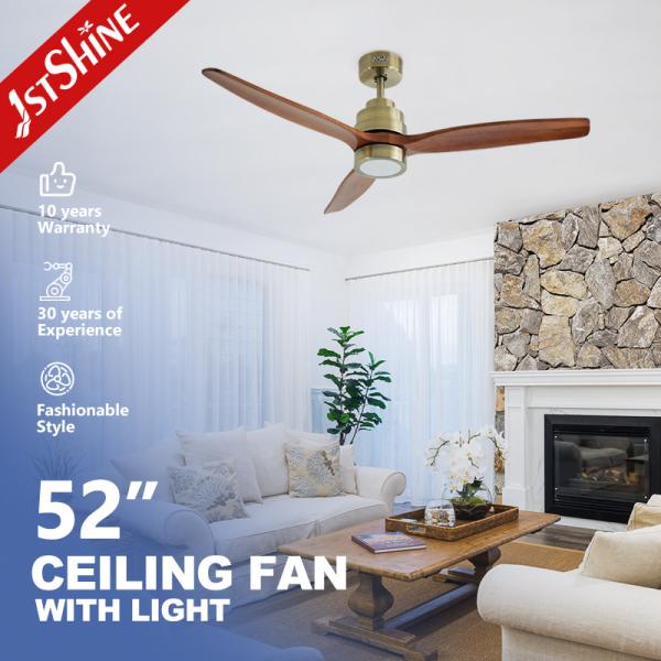 1stshine LED Ceiling Fan with Antique Brass and Solid Wood Dimmable 3 Color LED