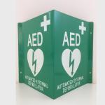 White Wall Mount AED Wall Sign Green Plastic Defibrillator AED V Sign Custom