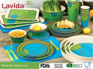 Wholesale Food Grade Safe Bamboo Tableware Set Contrast Blue And Green Color Smooth Surface from china suppliers