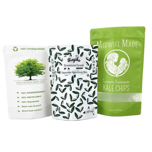 Customized Logo 100% Biodegradable Kraft Paper Resealable Bags For Food Powder