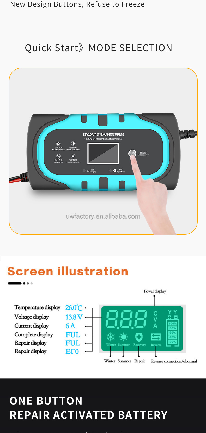Private Mold 12V6A 7A 8A 10A 15A 20A Motorcycle Car Battery Charger Intelligent General Repair Type Lead Acid Battery Charger
