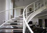 Laminated Glass Tread Building Curved Staircase With Stainless Steel Post