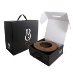 White Cardboard Fedora Hat Shipping Box Luxury Packaging With Ribbon Handle