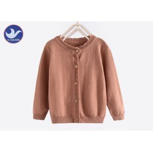 Wholesale Long Sleeves Girls Cardigan Sweaters Wavy Pointelle Neck Trim Buttons Up Knitwear from china suppliers