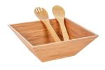 Multipurpose Bamboo Salad Set , Square Wood Salad Bowl Wood Handicraft