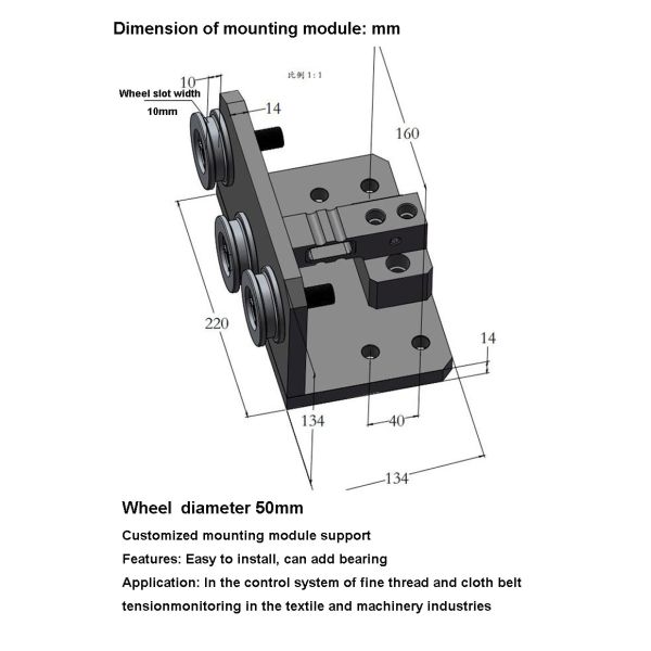 Three pulley cable tension sensor measuring pull load cell measurement yarn Metal wire rope weight Force sensors 20N 50KG 1000N