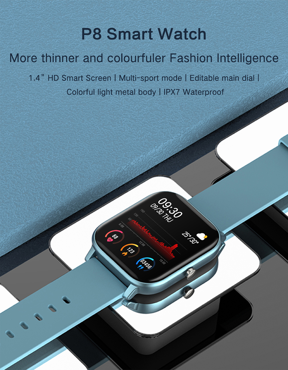HL119/m9/p8 Smart Watch Heart Rate Blood Pressure Oxygen P8 P8T Health Sport Phone Full Touch Screen For Amazfit