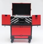 Red-Black leather makeup trolley case with wheels