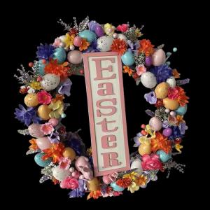 Wholesale Senmasine Egg Easter Wreath for Front Door Hanging Spring Decor Mixed Colorful Plastic Eggs Artificial Leaves Flowers Wreaths from china suppliers