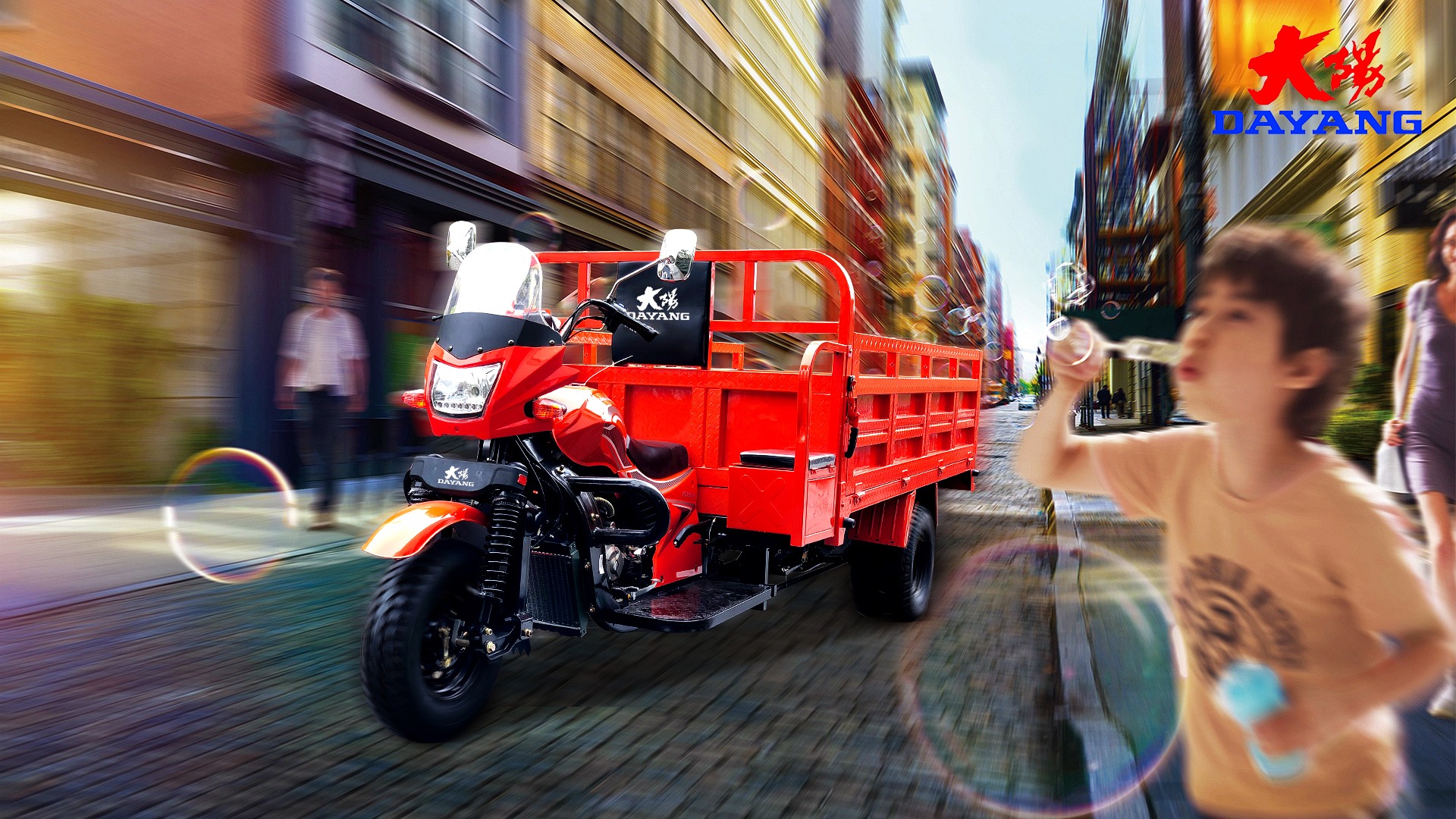 DAYANG Lifan 250CC 300CC Cargo Motorized Tricycle with 5.0 inch Wheels and Orange Body