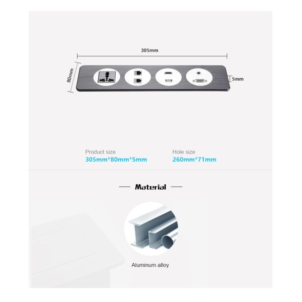 Wall Mounted Office Desk Plug Sockets with Standard Grounding and USB Charger