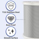 250FT 1/8" T316 Stainless Steel Aircraft Cable Ropes 7x19 7x7 1x19 Wire Rope for