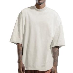 Wholesale Custom Printing 100% Cotton Rib Mock Neck Blank T-shirt for Men Weaving Method Knitted from china suppliers
