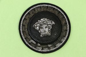 Wholesale 3D Black Medusa Circle Patch Silver Metallic Embroidery Sequins PU Puff Patch For T Shirt Pants Shoes from china suppliers