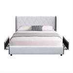 Tufted PU Leather Bed Frame Light Grey And White Four Drawer Storage Bed